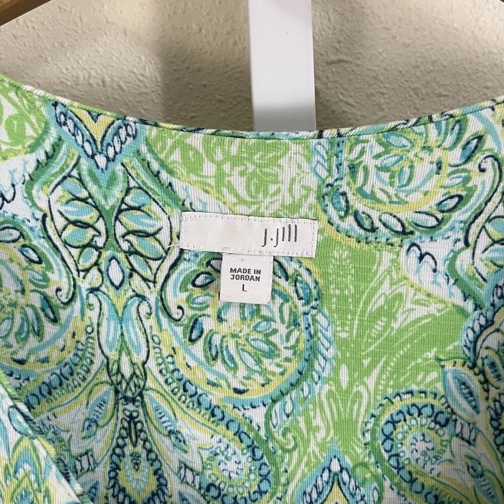 J. Jill Printed Jersey Midi Dress Large Blue Green Paisley Stretch Sleeveless - Picture 4 of 5